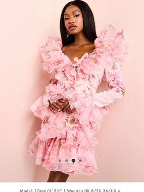 ASOS LUXE | Romantic Pink Ruffle Floral Mini Dress